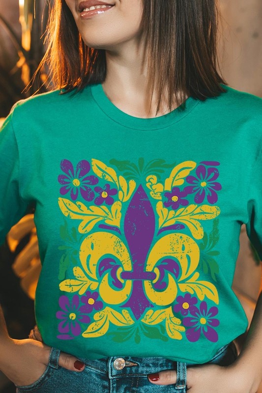 Boho Fleur De Lis Mardi Gras Graphic Tee - Classique Collection