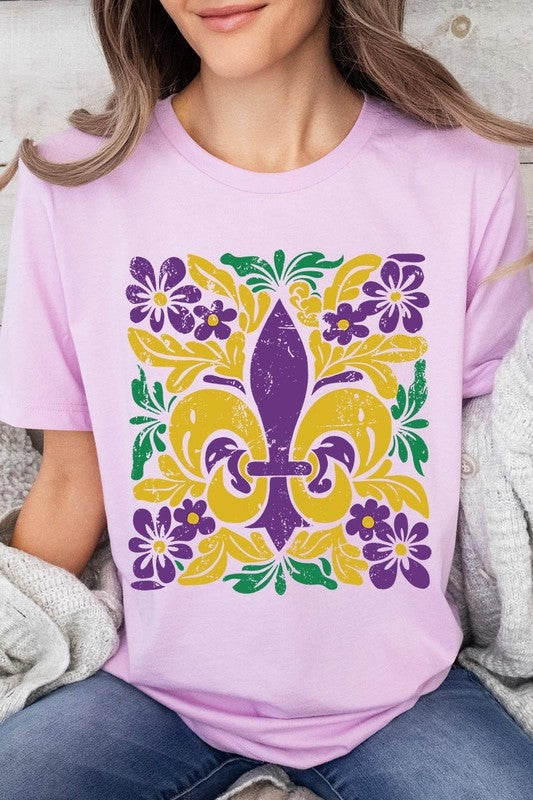 Boho Fleur De Lis Mardi Gras Graphic Tee - Classique Collection