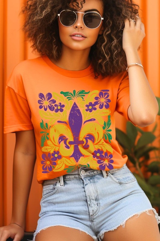 Boho Fleur De Lis Mardi Gras Graphic Tee - Classique Collection