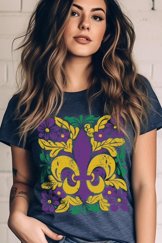 Boho Fleur De Lis Mardi Gras Graphic Tee - Classique Collection