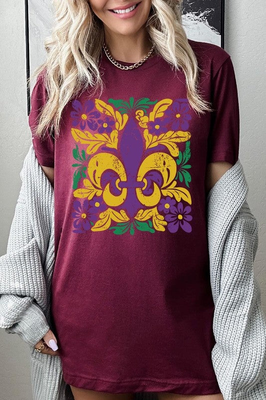 Boho Fleur De Lis Mardi Gras Graphic Tee - Classique Collection