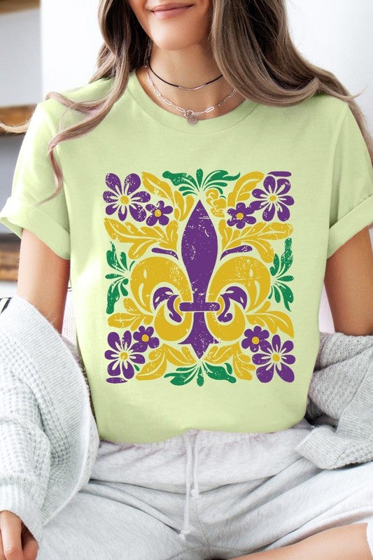 Boho Fleur De Lis Mardi Gras Graphic Tee - Classique Collection