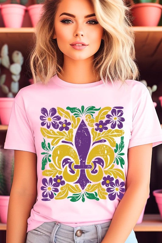 Boho Fleur De Lis Mardi Gras Graphic Tee - Classique Collection