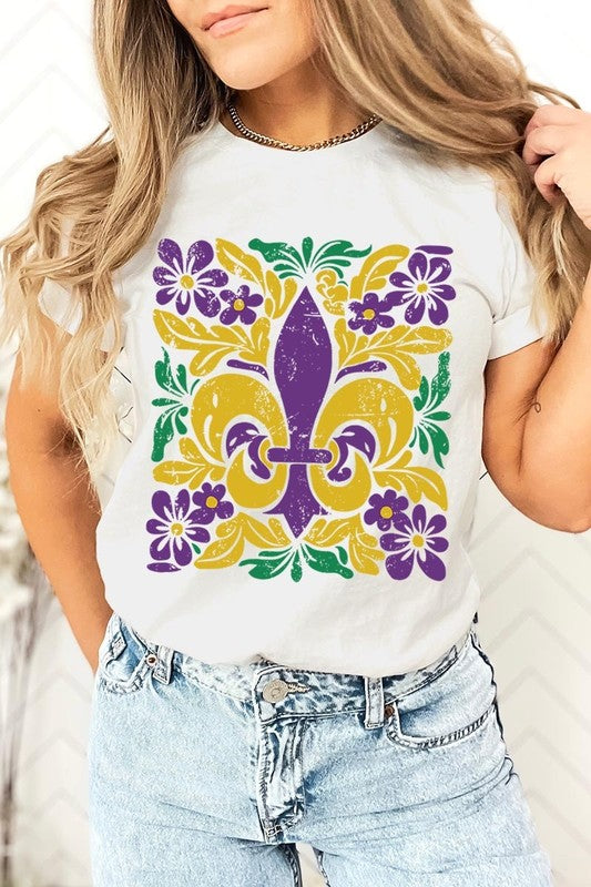 Boho Fleur De Lis Mardi Gras Graphic Tee - Classique Collection