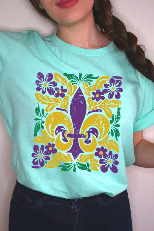 Boho Fleur De Lis Mardi Gras Graphic Tee - Classique Collection