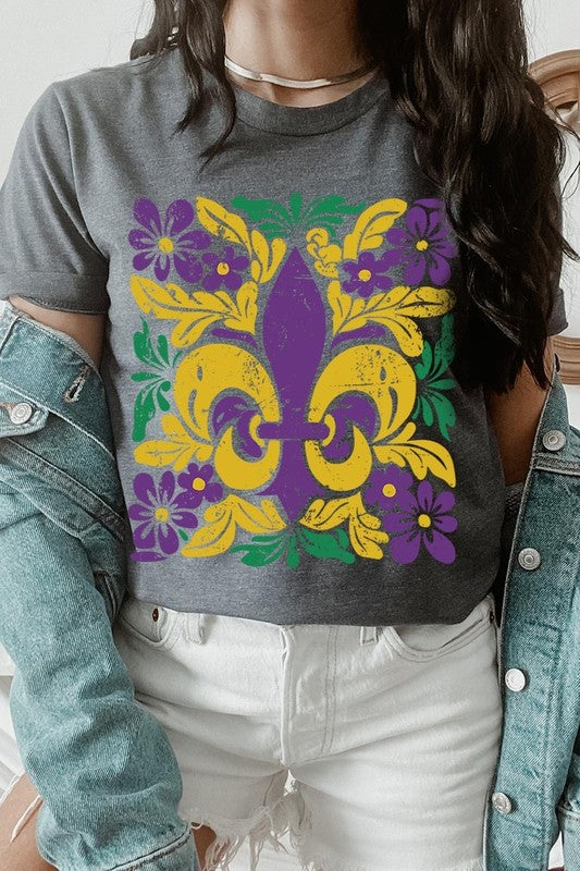 Boho Fleur De Lis Mardi Gras Graphic Tee - Classique Collection