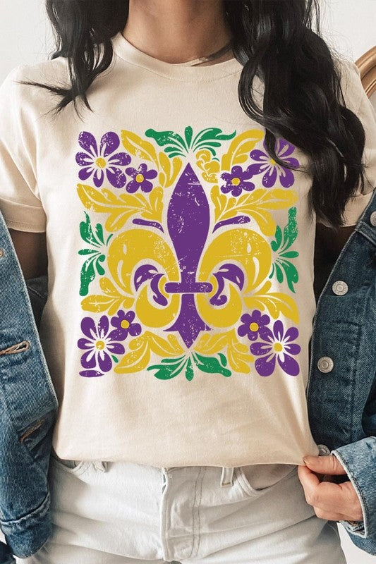 Boho Fleur De Lis Mardi Gras Graphic Tee - Classique Collection