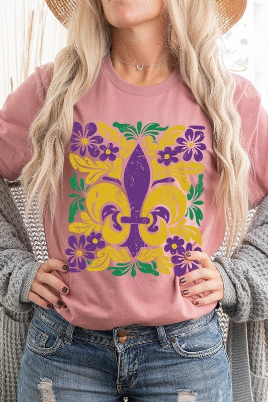 Boho Fleur De Lis Mardi Gras Graphic Tee - Classique Collection