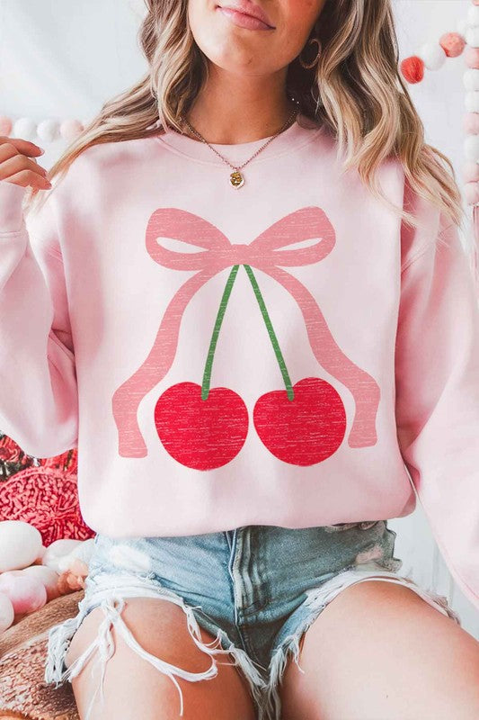 CHERRY BOW RIBBON GRAPHIC SWEATSHIRT - Classique Collection