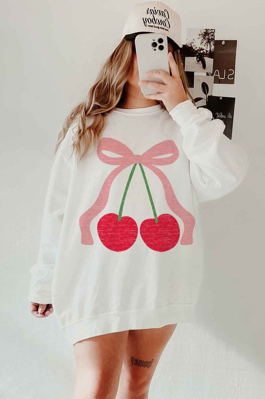 CHERRY BOW RIBBON GRAPHIC SWEATSHIRT - Classique Collection