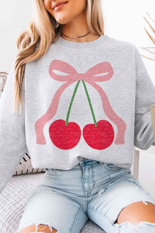 CHERRY BOW RIBBON GRAPHIC SWEATSHIRT - Classique Collection
