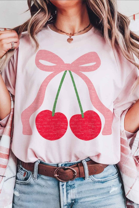CHERRY BOW RIBBON OVERSIZED GRAPHIC TEE - ClassiQ