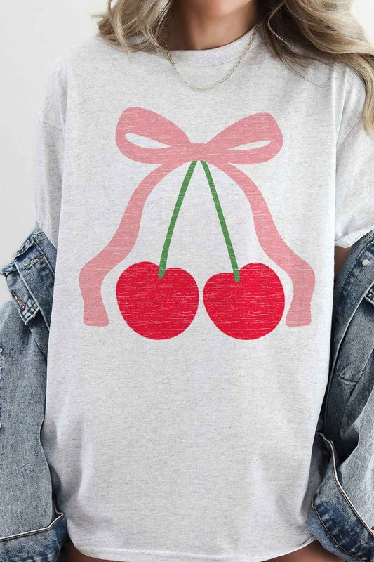 CHERRY BOW RIBBON OVERSIZED GRAPHIC TEE - ClassiQ