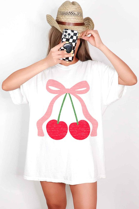 CHERRY BOW RIBBON OVERSIZED GRAPHIC TEE - ClassiQ