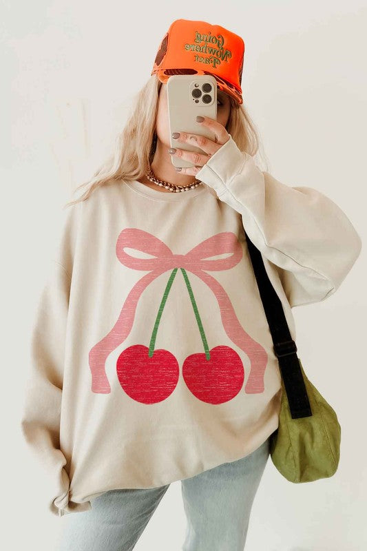 CHERRY BOW RIBBON OVERSIZED SWEATSHIRT - ClassiQ