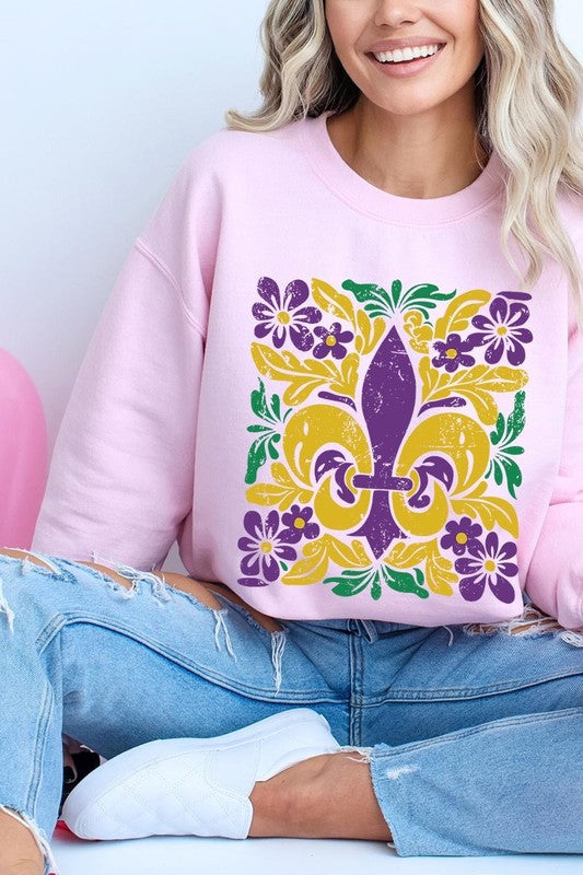 Boho Fleur De Lis Mardi Gras Graphic Sweatshirt - Classique Collection