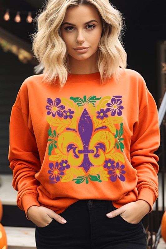 Boho Fleur De Lis Mardi Gras Graphic Sweatshirt - Classique Collection