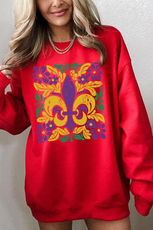 Boho Fleur De Lis Mardi Gras Graphic Sweatshirt - Classique Collection
