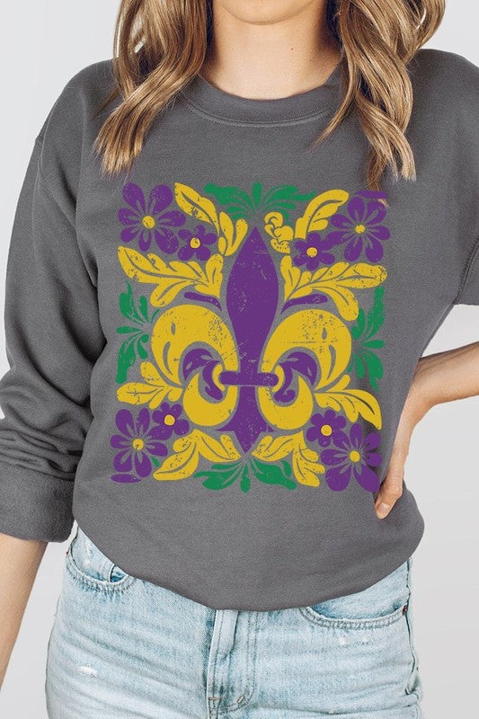 Boho Fleur De Lis Mardi Gras Graphic Sweatshirt - Classique Collection