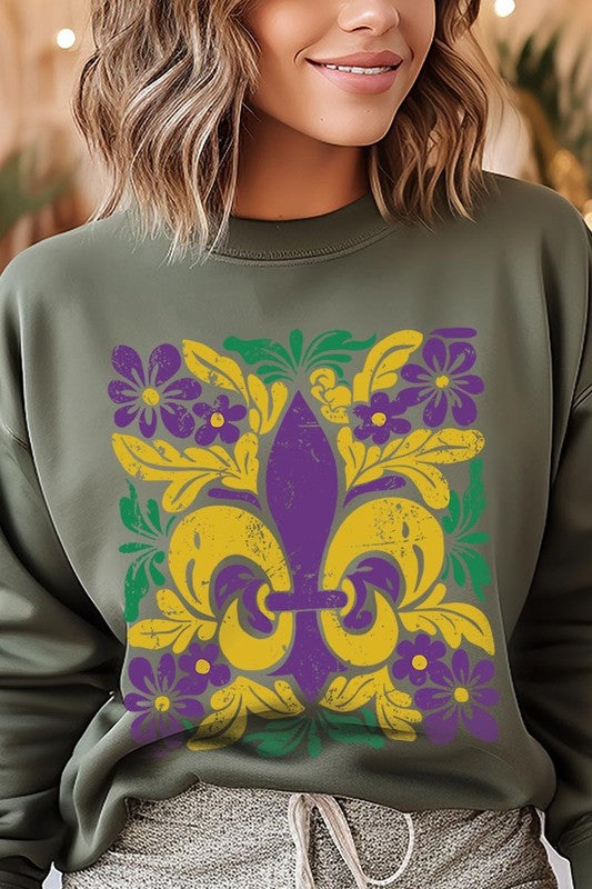Boho Fleur De Lis Mardi Gras Graphic Sweatshirt - Classique Collection