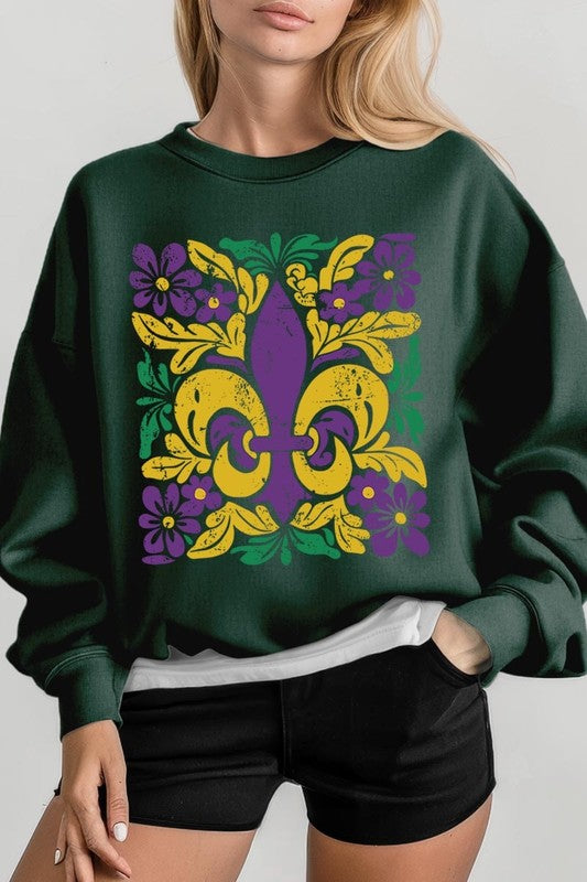 Boho Fleur De Lis Mardi Gras Graphic Sweatshirt - Classique Collection