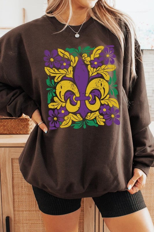 Boho Fleur De Lis Mardi Gras Graphic Sweatshirt - Classique Collection