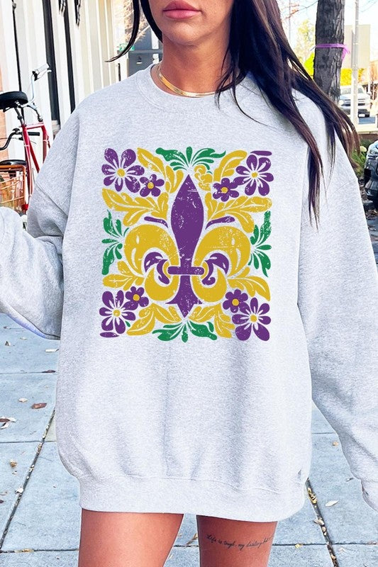 Boho Fleur De Lis Mardi Gras Graphic Sweatshirt - Classique Collection