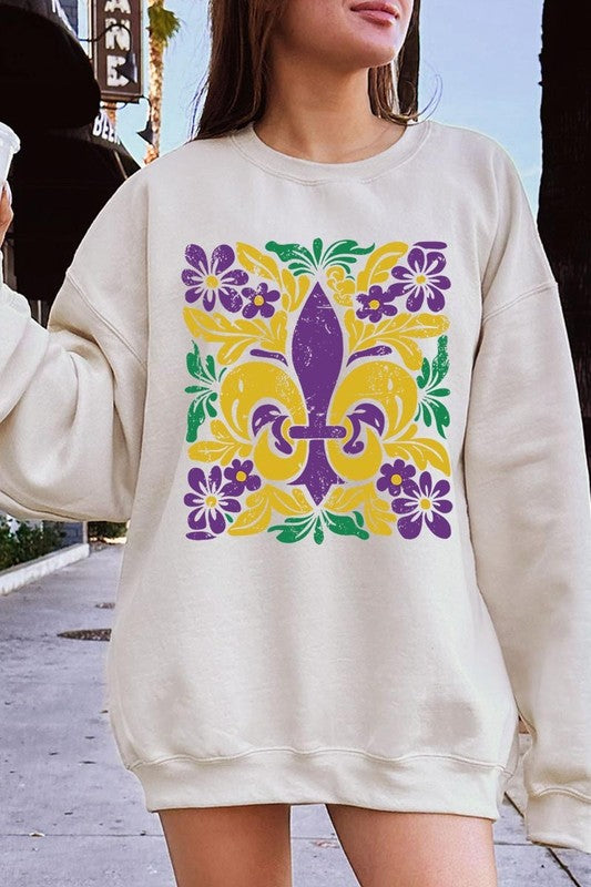Boho Fleur De Lis Mardi Gras Graphic Sweatshirt - Classique Collection