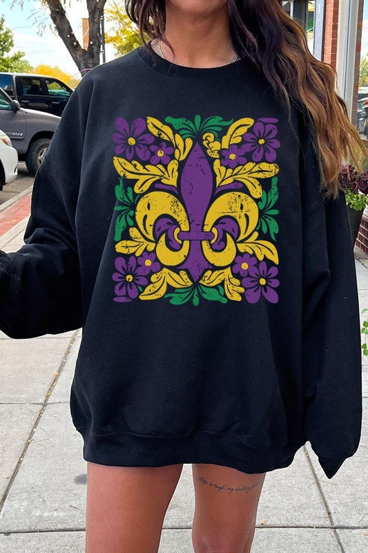 Boho Fleur De Lis Mardi Gras Graphic Sweatshirt - Classique Collection