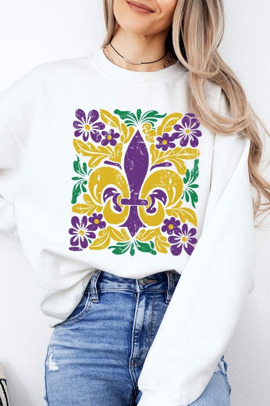 Boho Fleur De Lis Mardi Gras Graphic Sweatshirt - Classique Collection