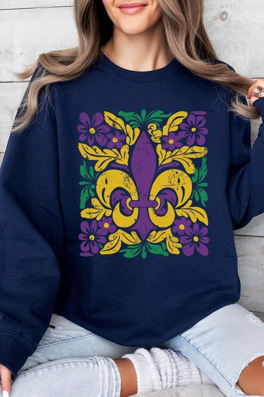 Boho Fleur De Lis Mardi Gras Graphic Sweatshirt - Classique Collection