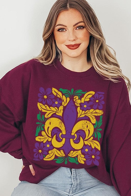 Boho Fleur De Lis Mardi Gras Graphic Sweatshirt - Classique Collection
