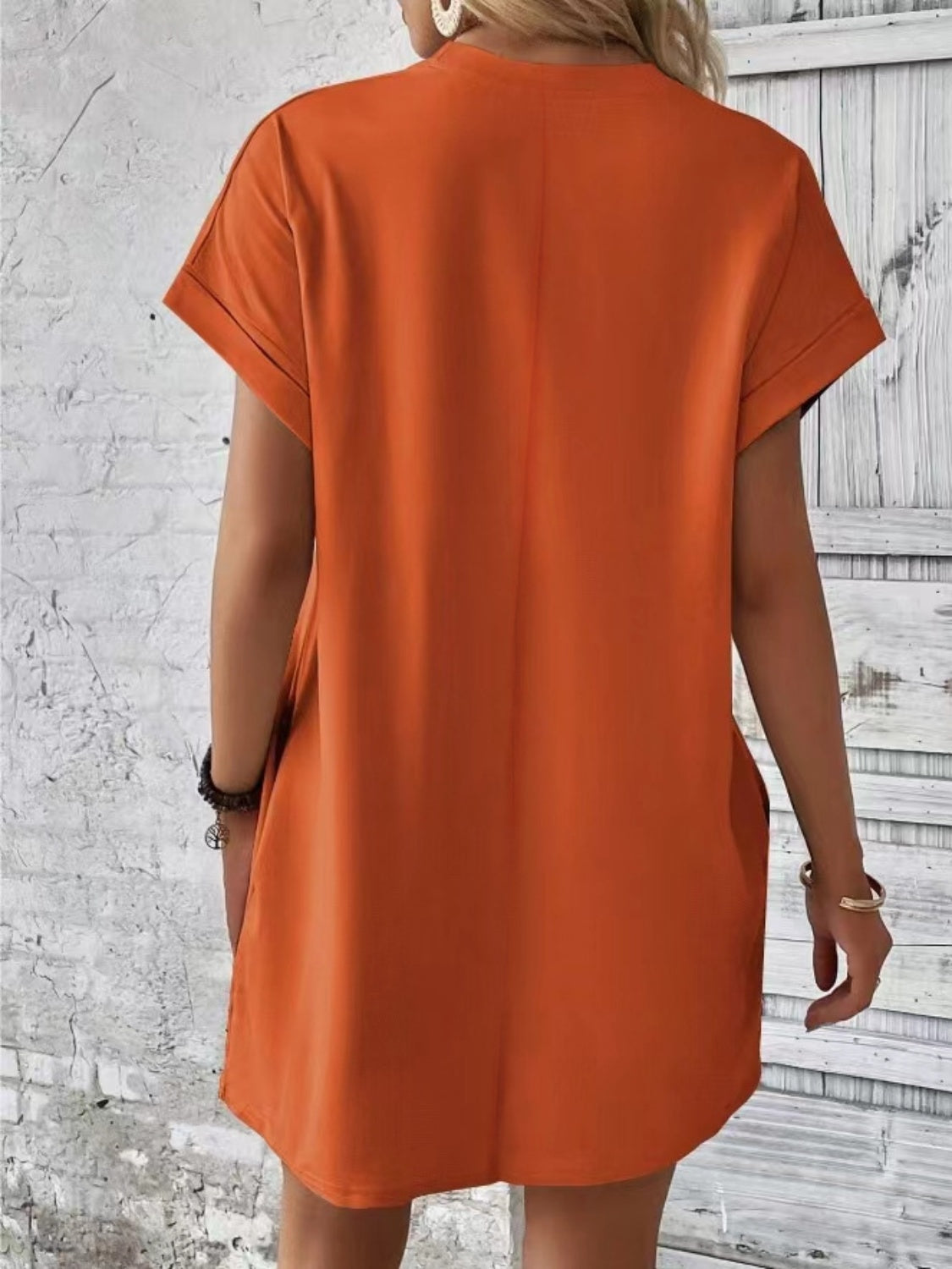Pocketed Round Neck Short Sleeve Dress - Classique Collection