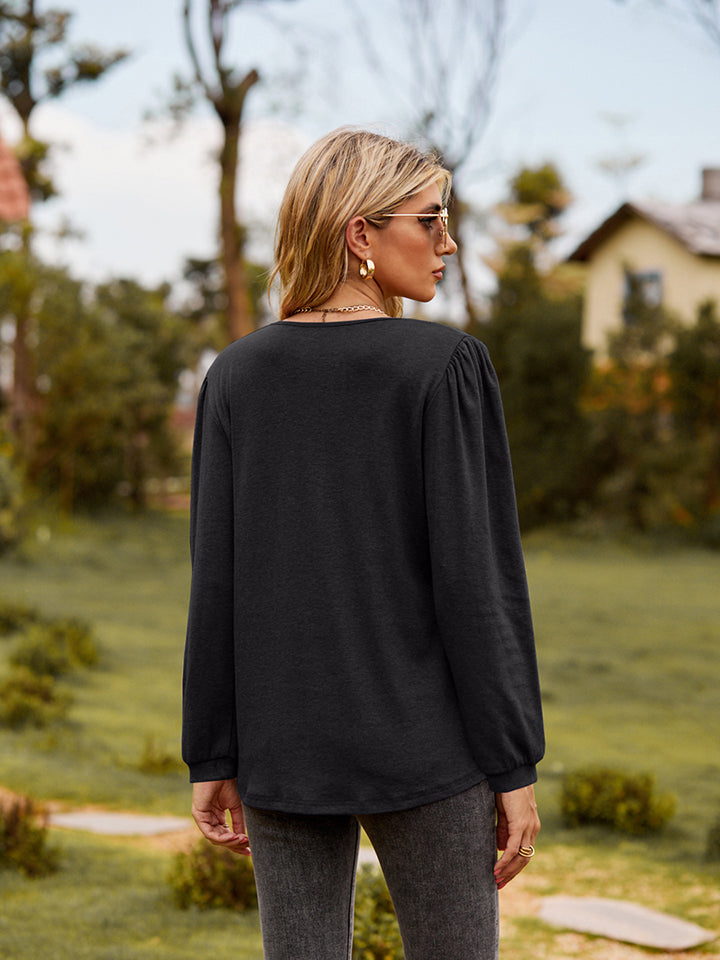 Puff Sleeve Ruffle Trim Blouse - Classique Collection