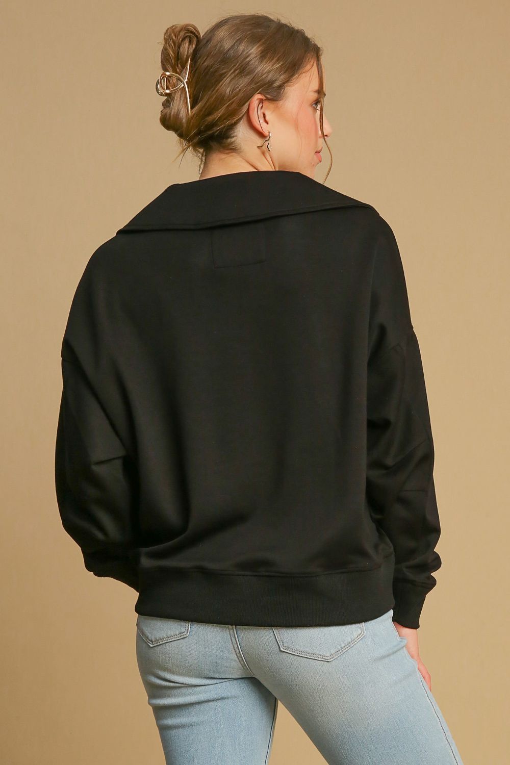 Umgee Johnny Collar Dropped Shoulder Sweatshirt - Classique Collection