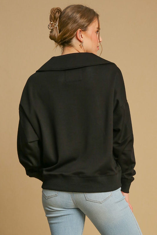 Umgee Johnny Collar Dropped Shoulder Sweatshirt - Classique Collection