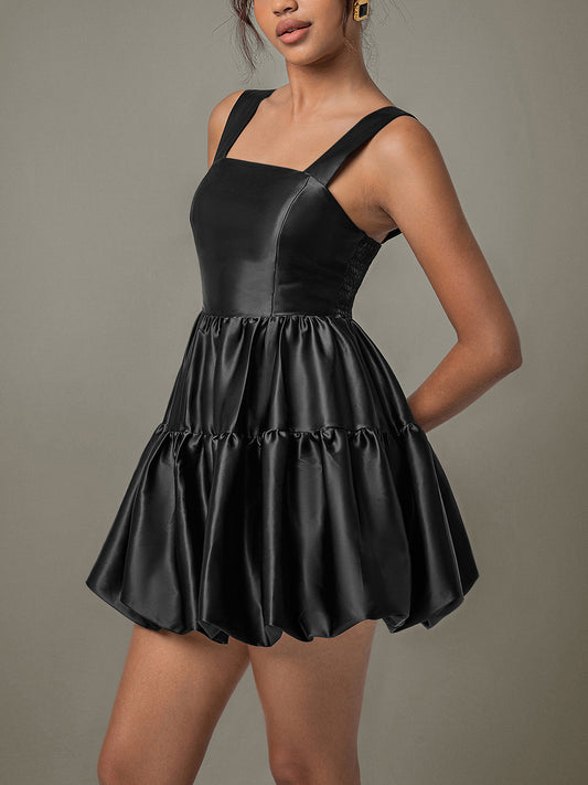 Ruched Square Neck Wide Strap Mini Dress - Classique Collection
