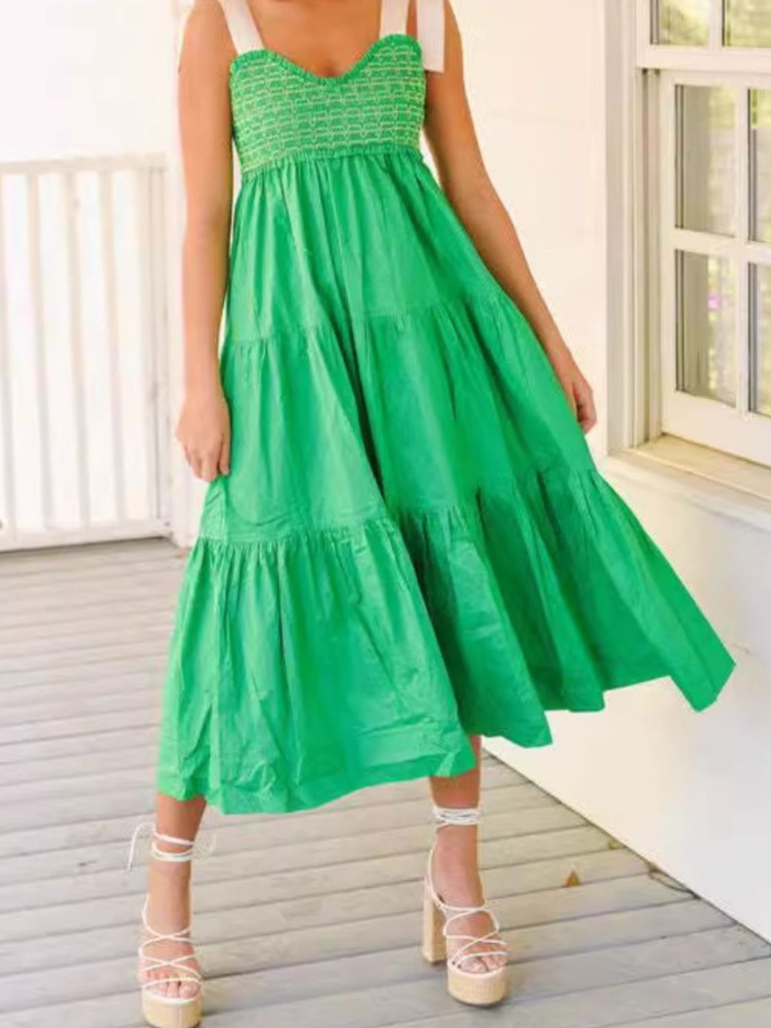 Tiered Tie Shoulder Midi Cami Dress - Classique Collection