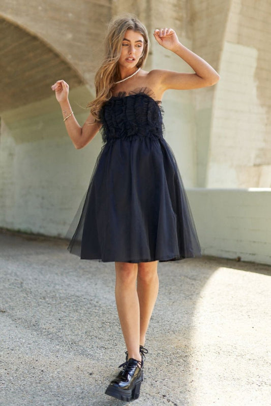 J.NNA Mesh Ruffle Tube Top Swing Dress - Classique Collection