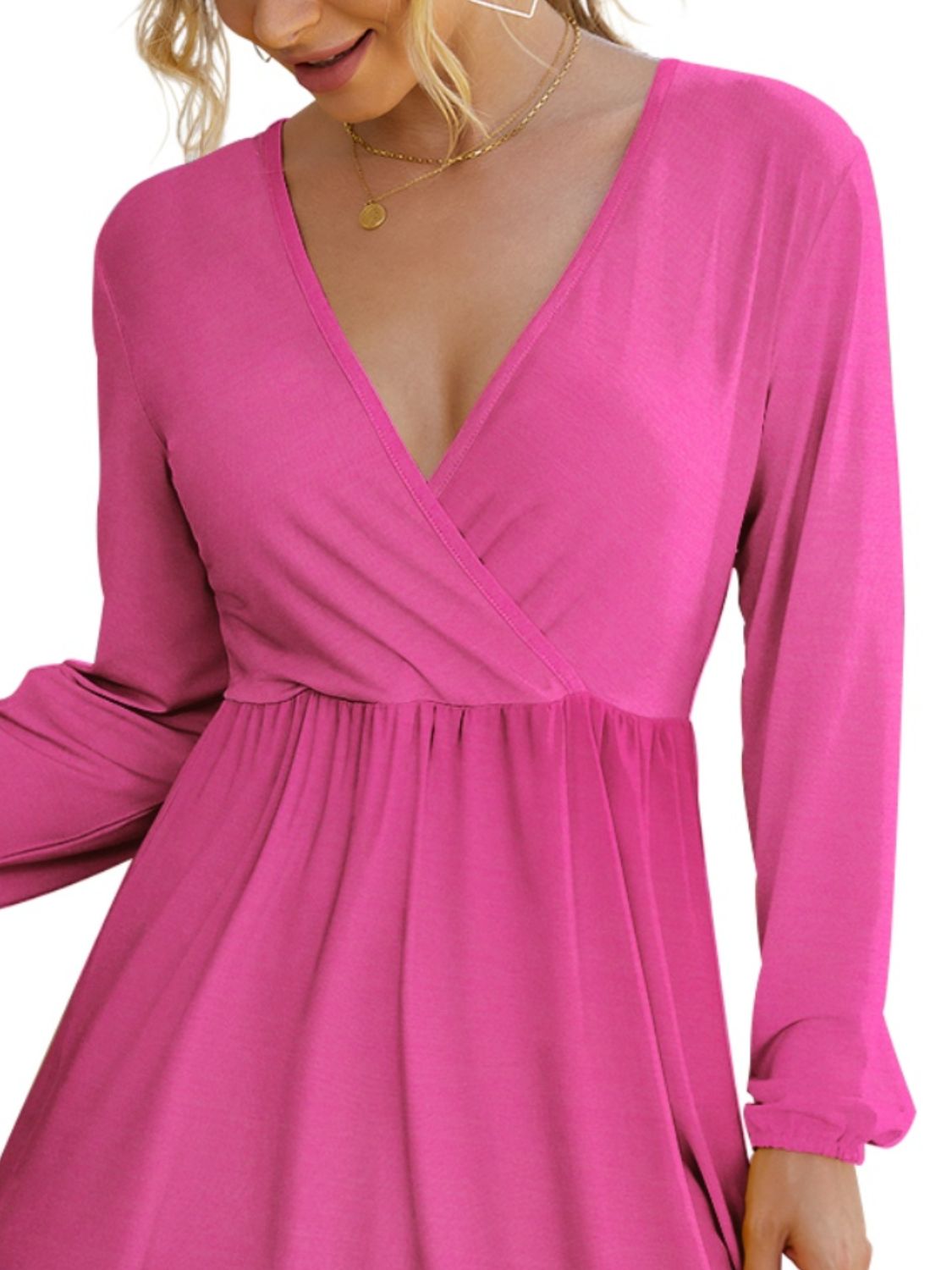 FAM-FAM Surplice Long Sleeve Mini Dress - Classique Collection
