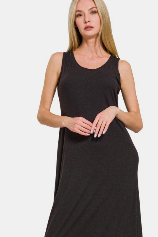 Zenana Scoop Neck Wide Strap Tank Dress - Classique Collection