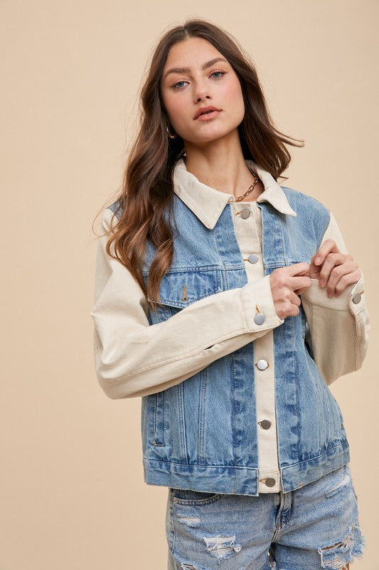 Annie Wear Collared Neck Double Placket Denim Jacket - ClassiQ