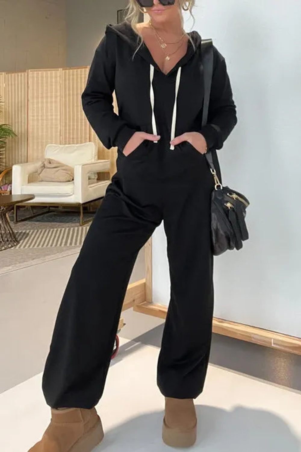 Full Size Drawstring Long Sleeve Jumpsuit - Classique Collection