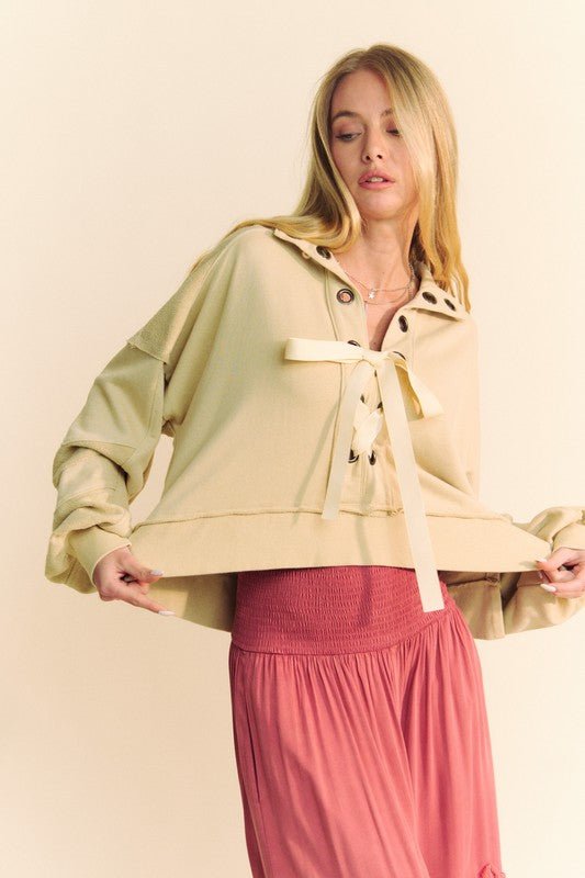 Davi & Dani Lace Up Exposed Seam French Terry Top - Classique Collection