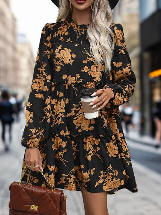 Perfee Frill Printed Long Sleeve Mini Dress - Classique Collection