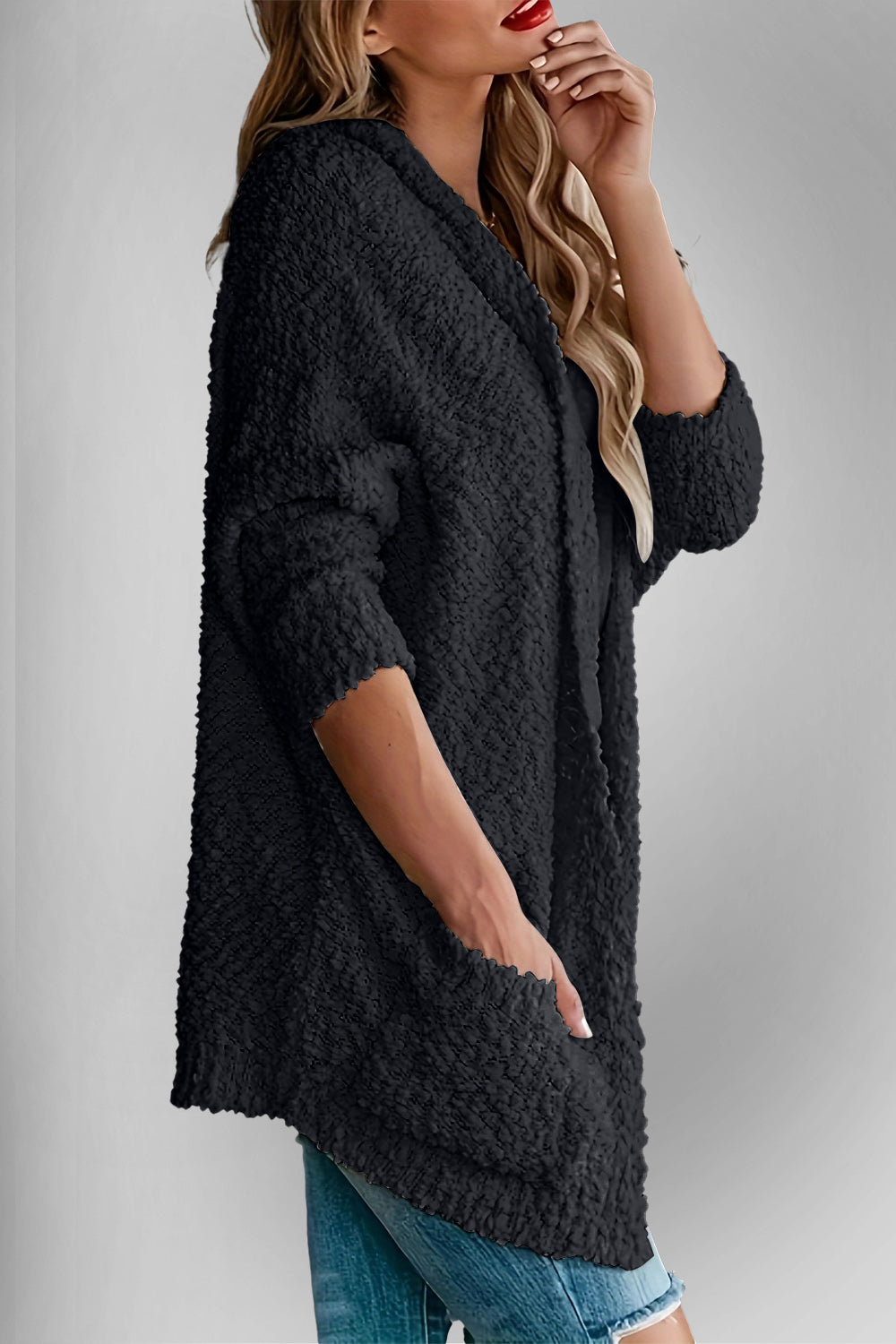 Double Take Pocketed Open Front Long Sleeve Cardigan - ClassiQ