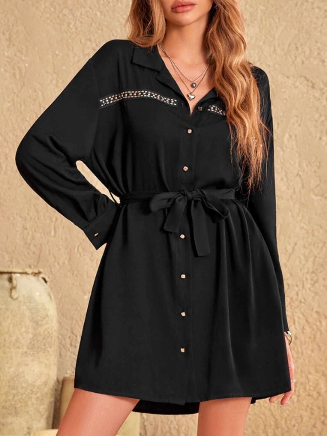 Collared Neck Long Sleeve Mini Dress - Classique Collection