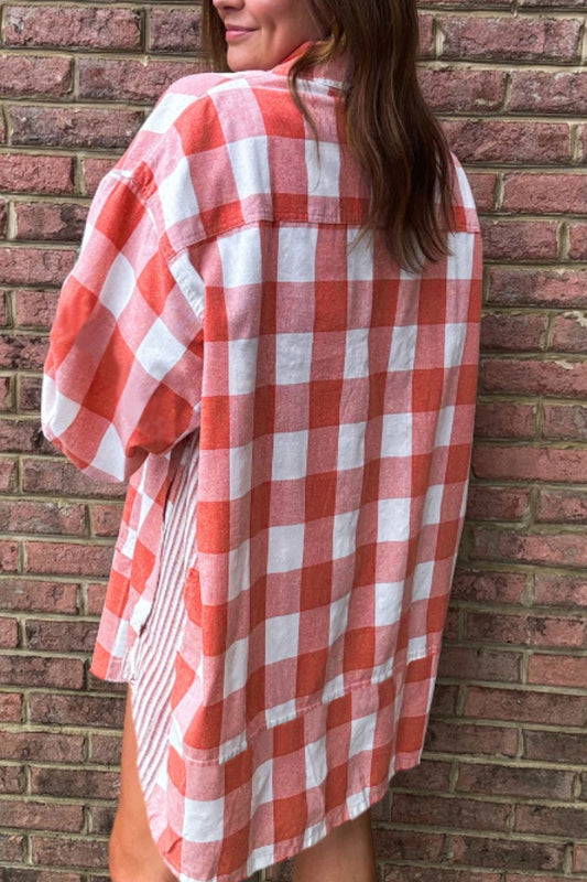 Plaid Collared Neck Long Sleeve Shirt Dress - Classique Collection