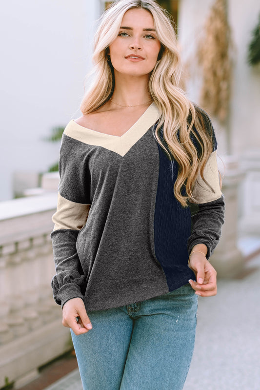 V Neck Color Block Top - Classique Collection
