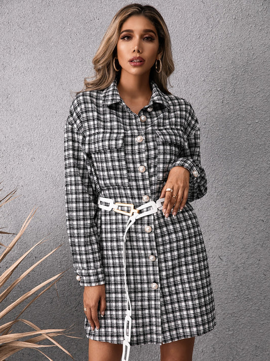 Ivy Lane Pocketed Plaid Long Sleeve Mini Dress - Classique Collection